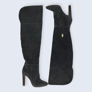Joie Bentlee Dark Gray Suede Over The Knee Zip 4.25" Thick Heeled Boots 37 7